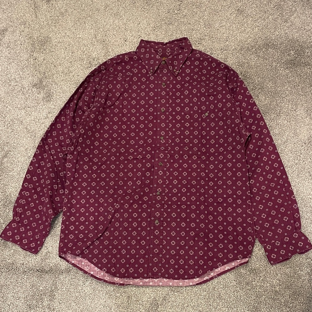 Vintage 90s Eddie Bauer Men's Maroon Geometric Button Down Shirt